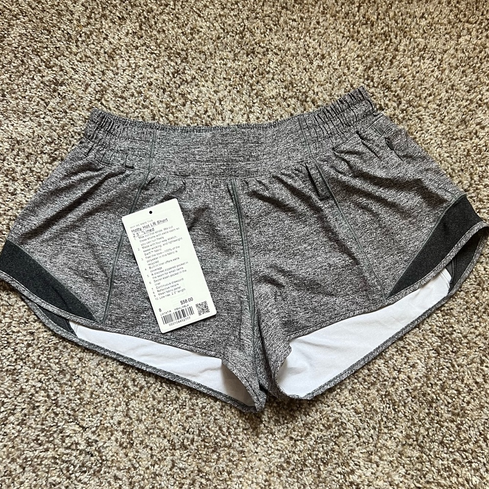 Lululemon Heathered Black Hotty Hot LR 2.5 inch shorts Size 8